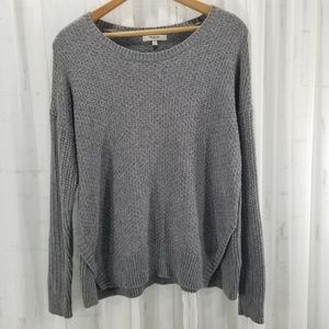 Madewell sweater gray textured slit sides Med.